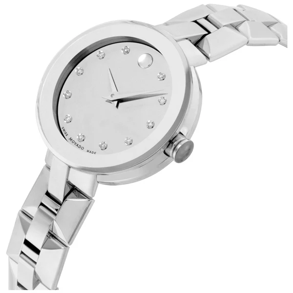 Movado Esperanza Silver Stainless Steel Black Dial Quartz Watch for Ladies - 607051 - Image 2