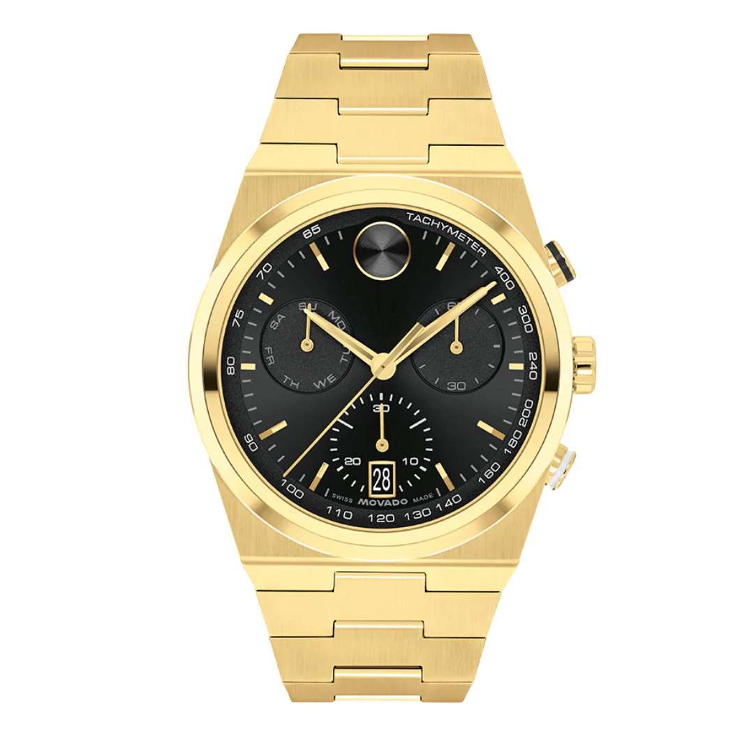Movado Gold Stainless Steel Black Dial Chronograph Quartz Watch for Gents - Movado 3601198