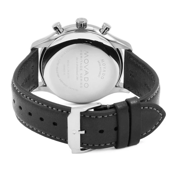 Movado Heritage Black Leather Black Dial Chronograph Quartz Watch for Gents - 3650005 - Image 2