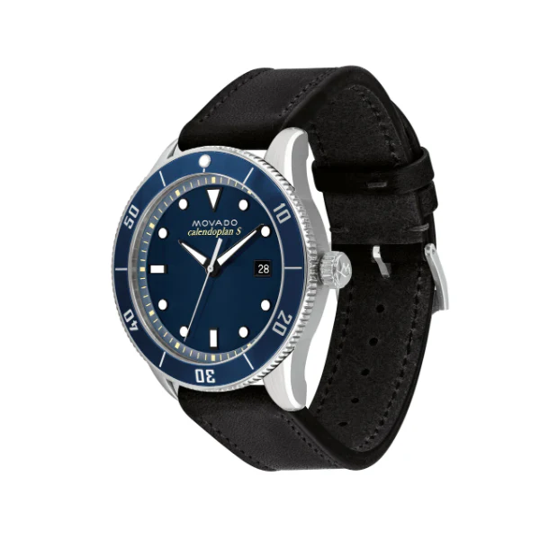Movado Heritage Black Leather Strap Blue Dial Quartz Watch for Gents - 3650093 - Image 2