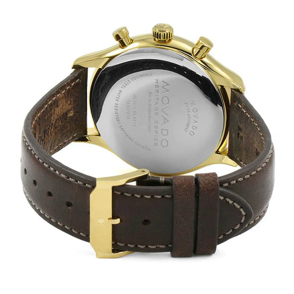 Movado Heritage Brown Leather Black Dial Chronograph Quartz Watch for Gents- 3650007 - Image 2