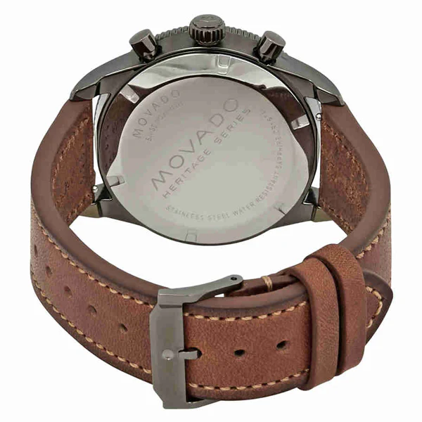 Movado Heritage Brown Leather Black Dial Chronograph Quartz Watch for Gents - 3650060 - Image 2