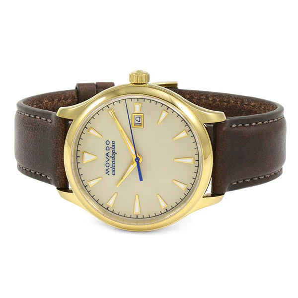 Movado Heritage Brown Leather Parchment Dial Quartz Watch for Gents- 3650003 - Image 3