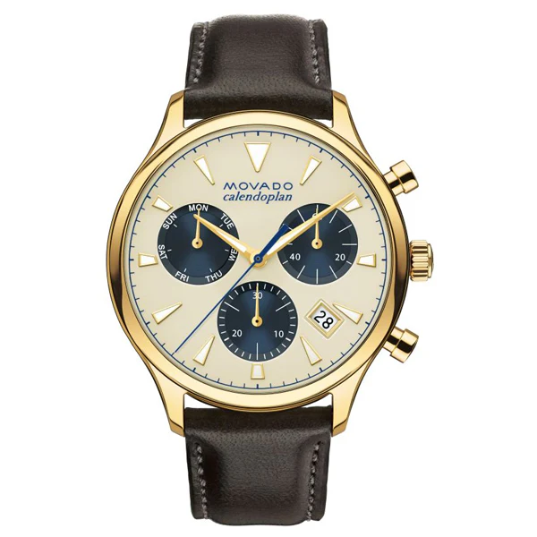 Movado Heritage Brown Leather Parchment Dial Quartz Watch for Gents - 3650007