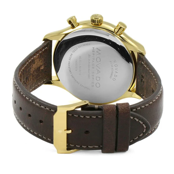 Movado Heritage Brown Leather Parchment Dial Quartz Watch for Gents - 3650007 - Image 2