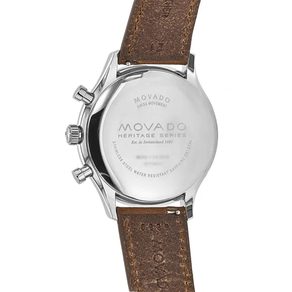 Movado Heritage Brown Leather White Dial Chronograph Quartz Watch for Gents- 3650008 - Image 3