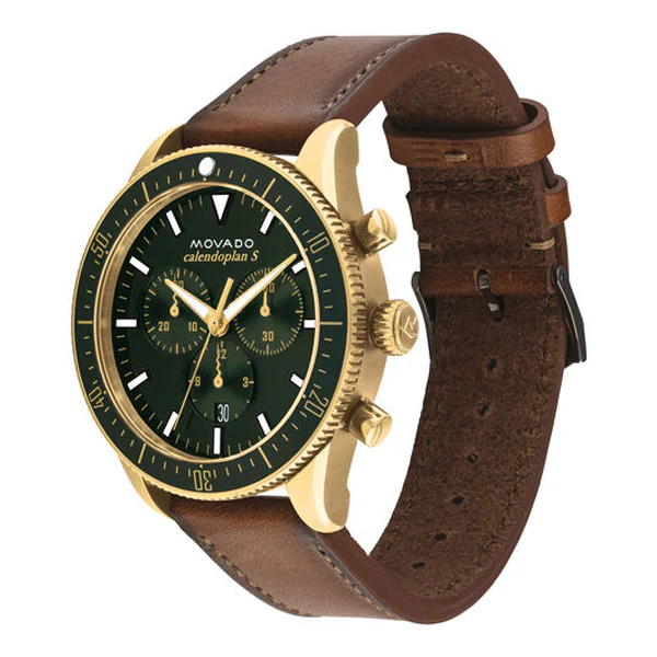 Movado Heritage Cognac Leather Green Dial Chronograph Quartz Watch for Gents - 3650062 - Image 2