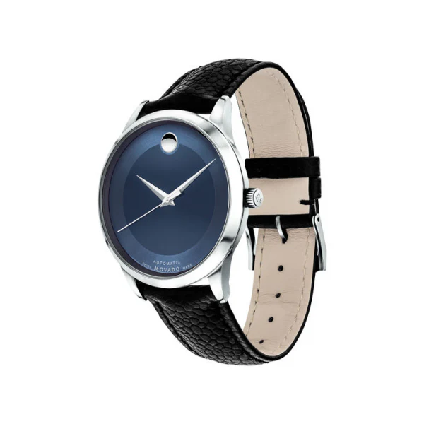 Movado Modern Classic Black Leather Blue Dial Automatic Watch for Gents- 0607123 - Image 2