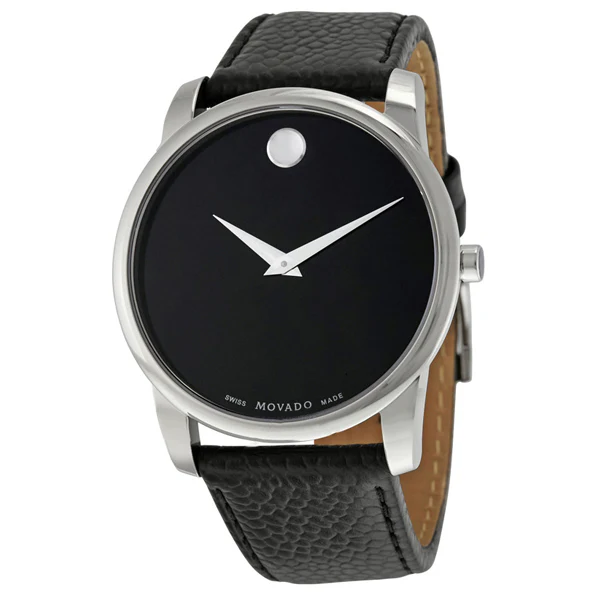 Movado Museum Black Leather Black Dial Quartz Watch for Gents - 607012