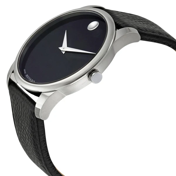 Movado Museum Black Leather Black Dial Quartz Watch for Gents - 607012 - Image 2