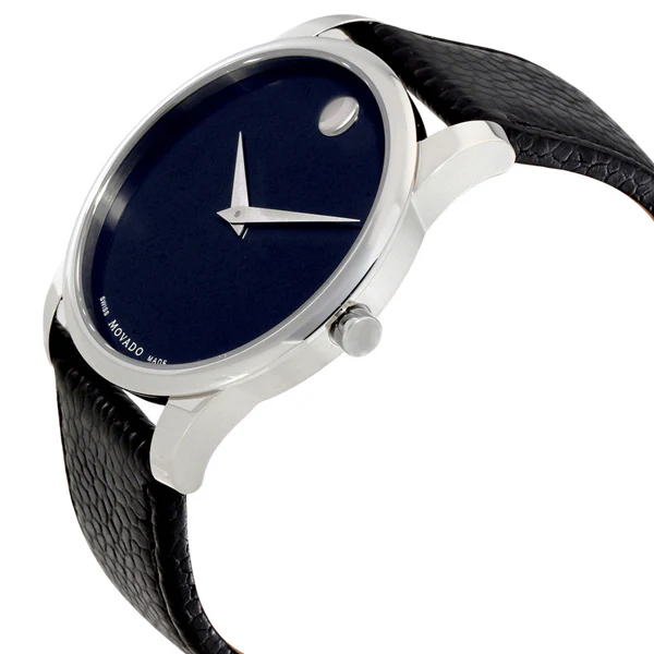 Movado Museum Black Leather Blue Dial Quartz Watch for Gents - 607013 - Image 2
