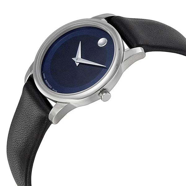 Movado Museum Black Leather Blue Dial Quartz Watch for Ladies - 606611 - Image 3