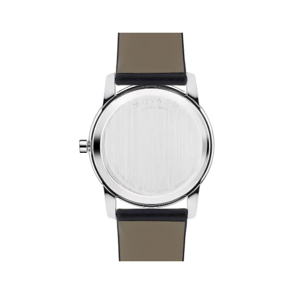 Movado Museum Black Leather Strap Black Dial Quartz Watch for Gents - Movado 0606502 - Image 2