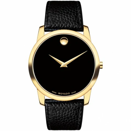 Movado Museum Black Leather Strap Black Dial Quartz Watch for Gents - Movado 0607014