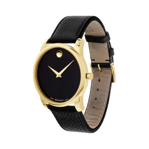Movado Museum Black Leather Strap Black Dial Quartz Watch for Gents - Movado 0607014 - Image 2