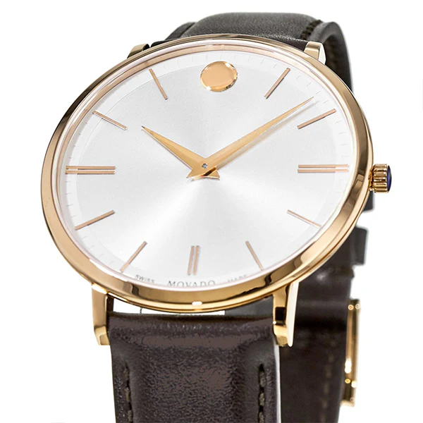 Movado Museum Brown Leather Silver Dial Quartz Watch for Gents- 0607089 - Image 3