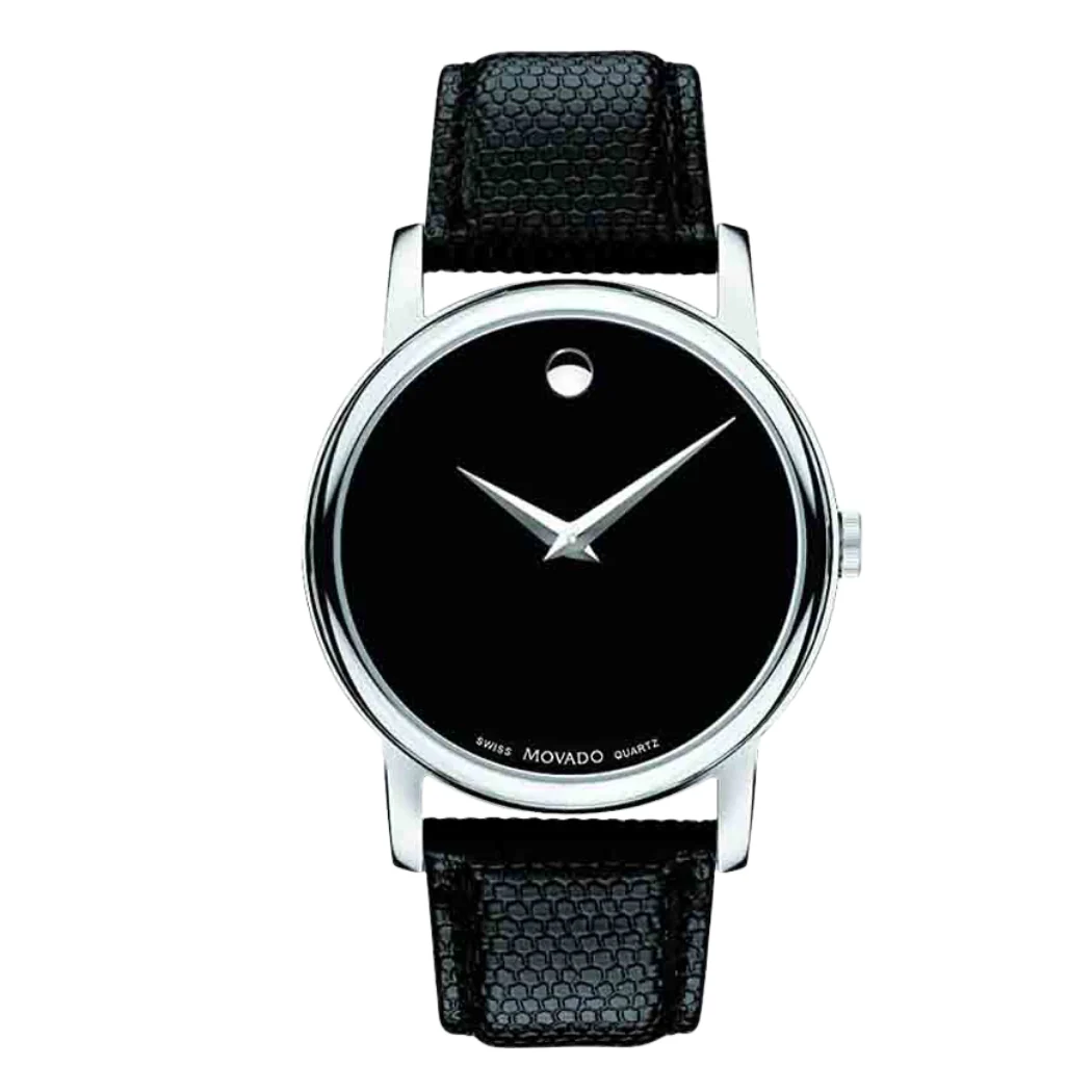 Movado Museum Classic Black Leather Black Dial Quartz Watch for Gents - 2100002