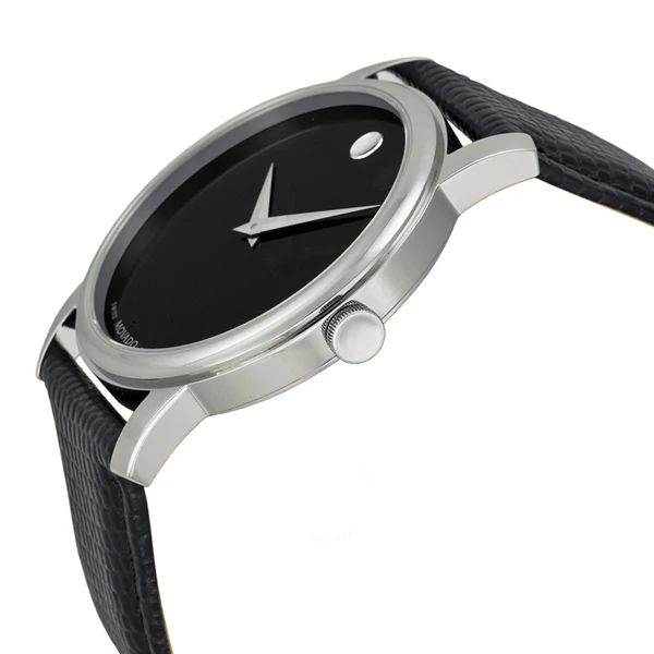 Movado Museum Classic Black Leather Black Dial Quartz Watch for Gents - 2100002 - Image 4