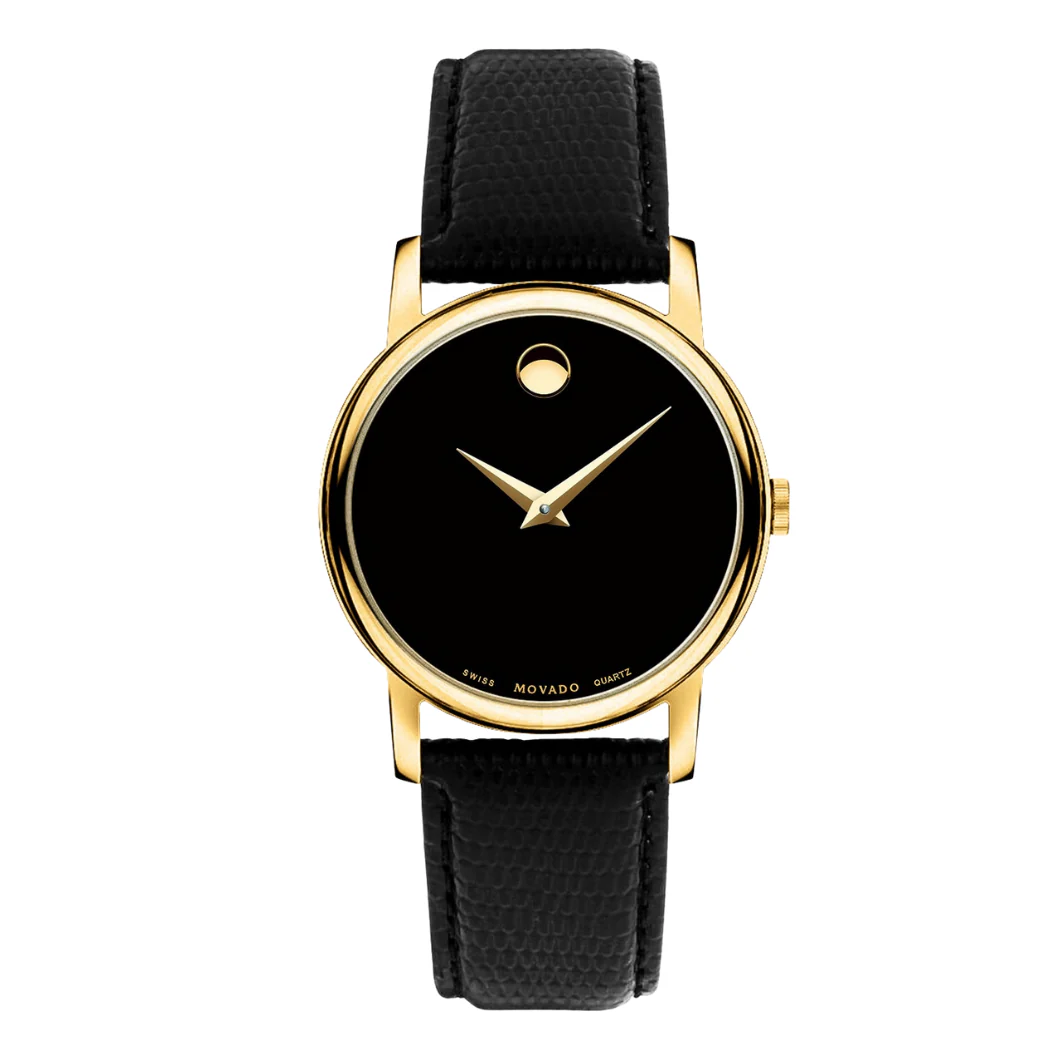 Movado Museum Classic Black Leather Black Dial Quartz Watch for Gents - 2100005