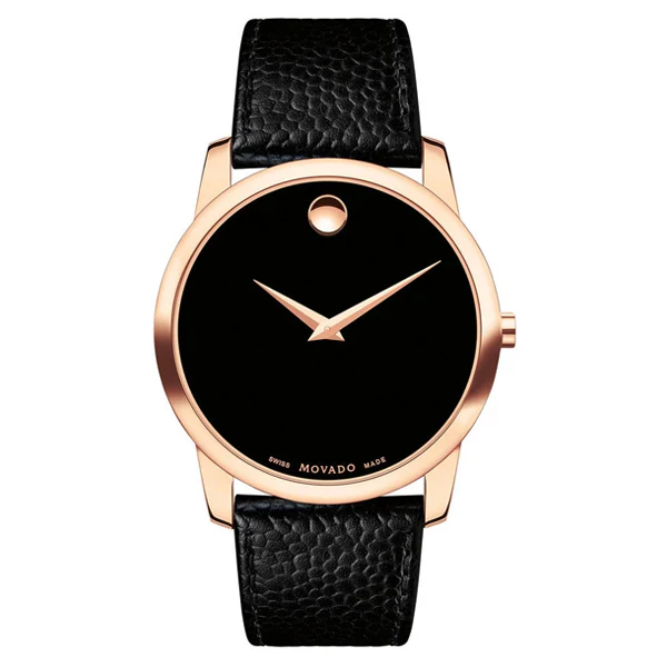 Movado Museum Classic Black Leather Black Dial Quartz Watch for Gents - 607060
