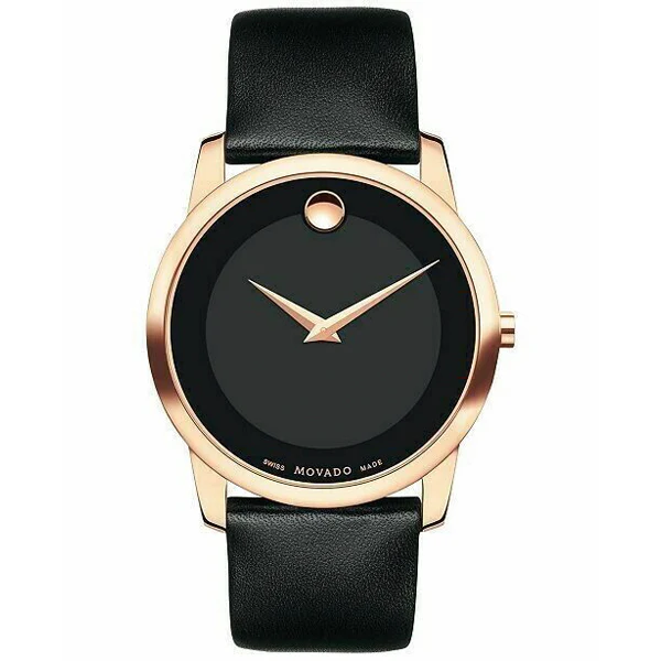 Movado Museum Classic Black Leather Black Dial Quartz Watch for Gents - 607078
