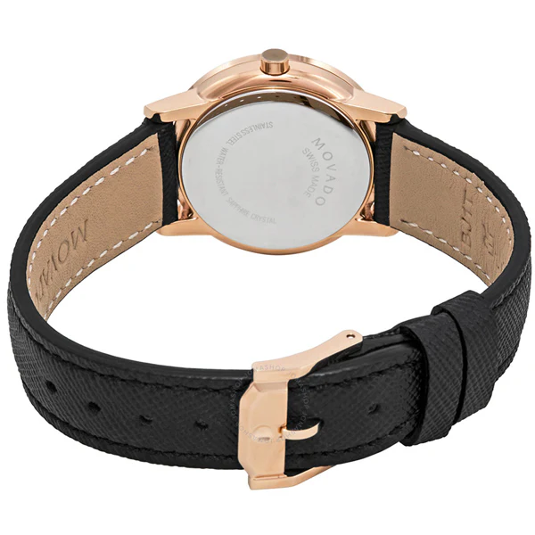Movado Museum Classic Black Leather Black Dial Quartz Watch for Ladies - 607206 - Image 2