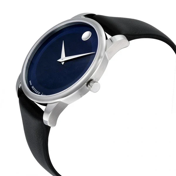Movado Museum Classic Black Leather Blue Dial Quartz Watch for Gents - 606610 - Image 3