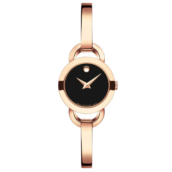Movado Rondiro Rose Stainless Steel Black Dial Quartz Watch for Ladies - 607065
