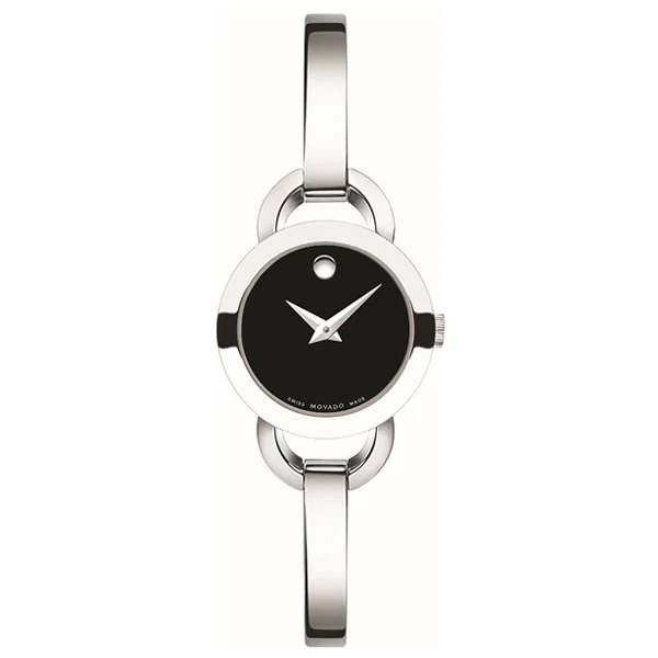 Movado Rondiro Silver Stainless Steel Black Dial Quartz Watch for Ladies - 606796