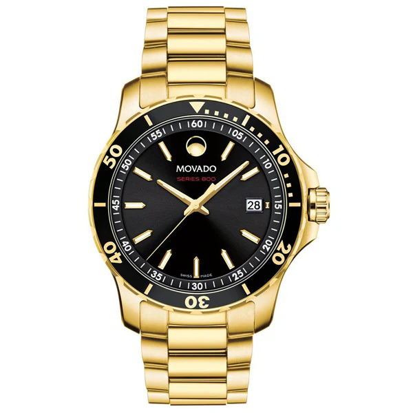 Movado Series 800 Gold Stainless Steel Black Dial Quartz Watch for Gents - 2600145