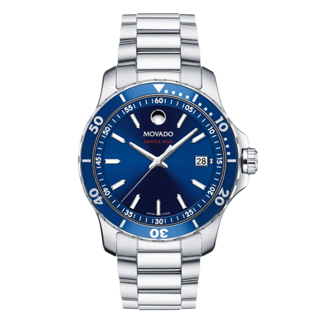 Movado Series 800 Silver Stainless Steel Blue Dial Quartz Watch for Gents - 2600137