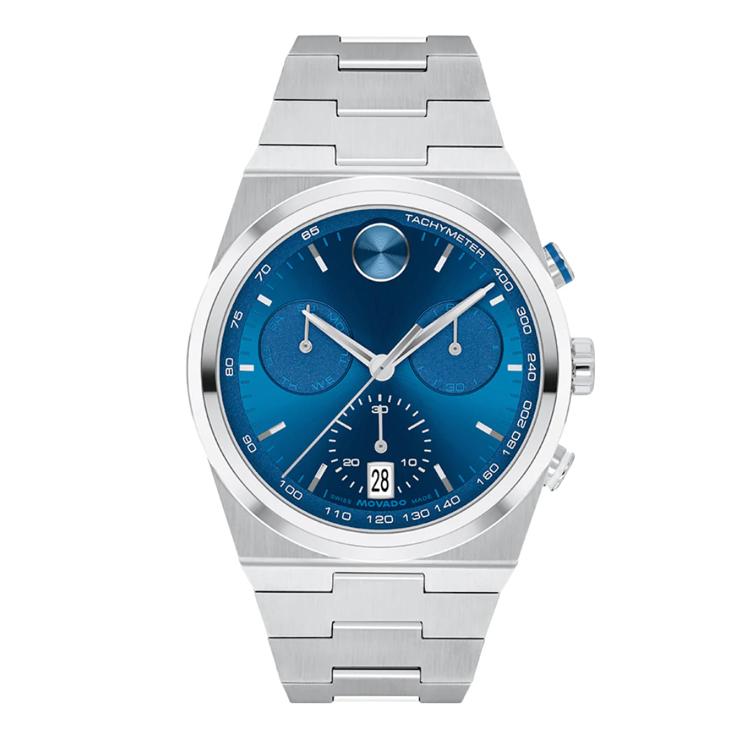 Movado Silver Stainless Steel Blue Dial Chronograph Quartz Watch for Gents - Movado 3601199