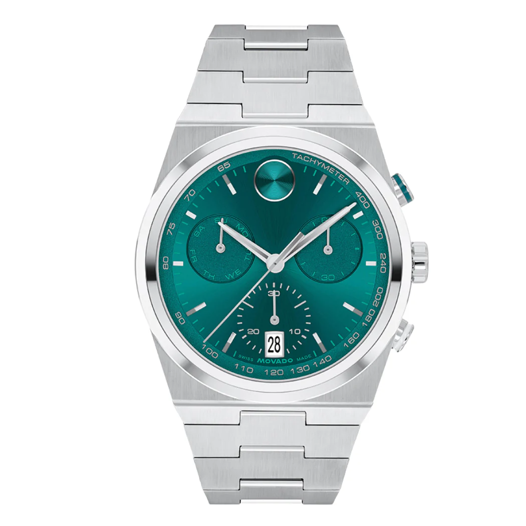 Movado Silver Stainless Steel Green Dial Chronograph Quartz Watch for Gents - Movado 3601200