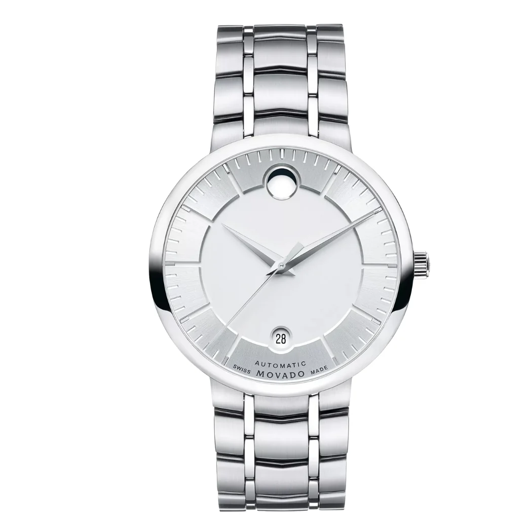 Movado Silver Stainless Steel White Dial Quartz Watch for Gents - Movado 0606915