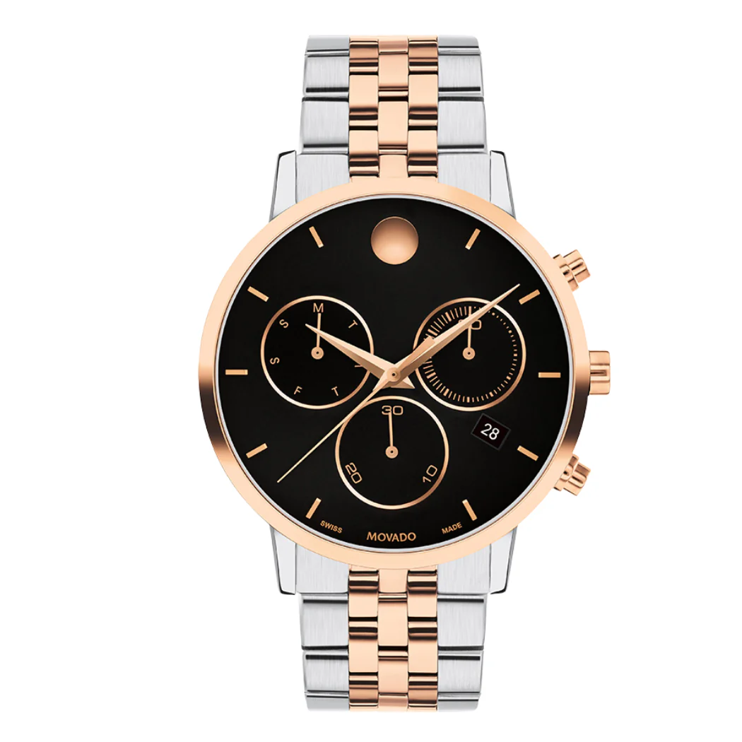 Movado Two-tone Stainless Steel Black Dial Chronograph Quartz Watch for Gents - Movado 0607845