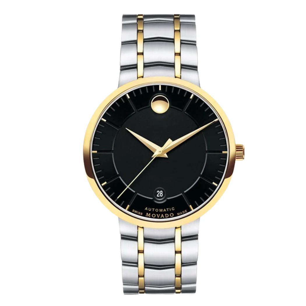 Movado Two-tone Stainless Steel Black Dial Quartz Watch for Gents - Movado 0606916