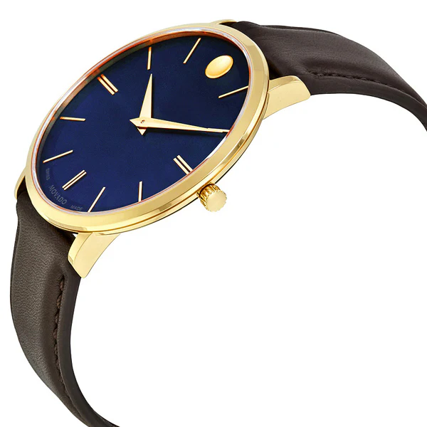 Movado Ultra Slim Black Leather Blue Dial Quartz Watch for Gents - 607088 - Image 2