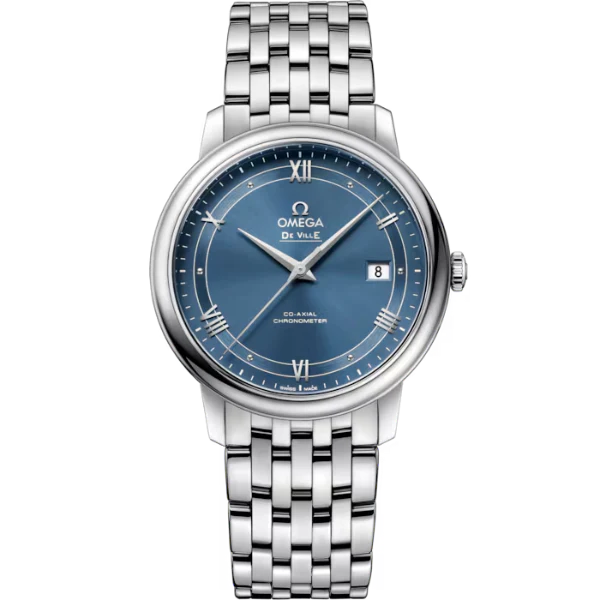 Omega DeVille Prestige Silver Stainless Steel Navy Blue Dial Automatic Watch for Gents - 424.10.40.20.03.002