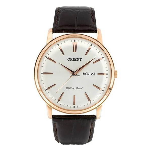 Orient Capital Brown Leather Strap White Dial Quartz Watch for Gents - FUG1R005W6