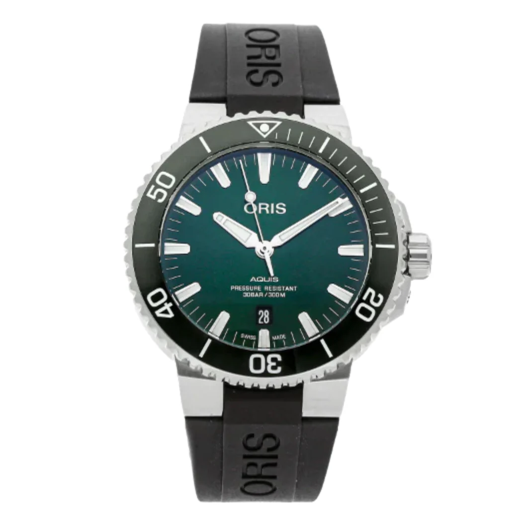 Oris Aquis Black Silicone Strap Green Dial Automatic Watch for Gents - 0173377304157-0742464EB