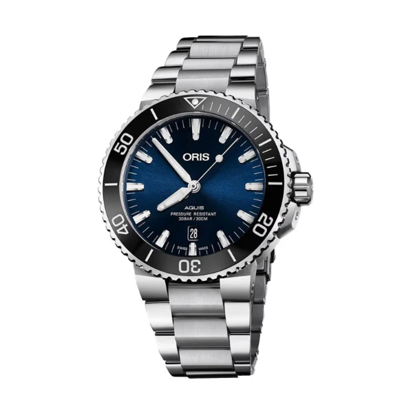 Oris Aquis Date Silver Stainless Steel Blue Dial Automatic Watch for Gents - 01.733.7730.4135 - Image 2