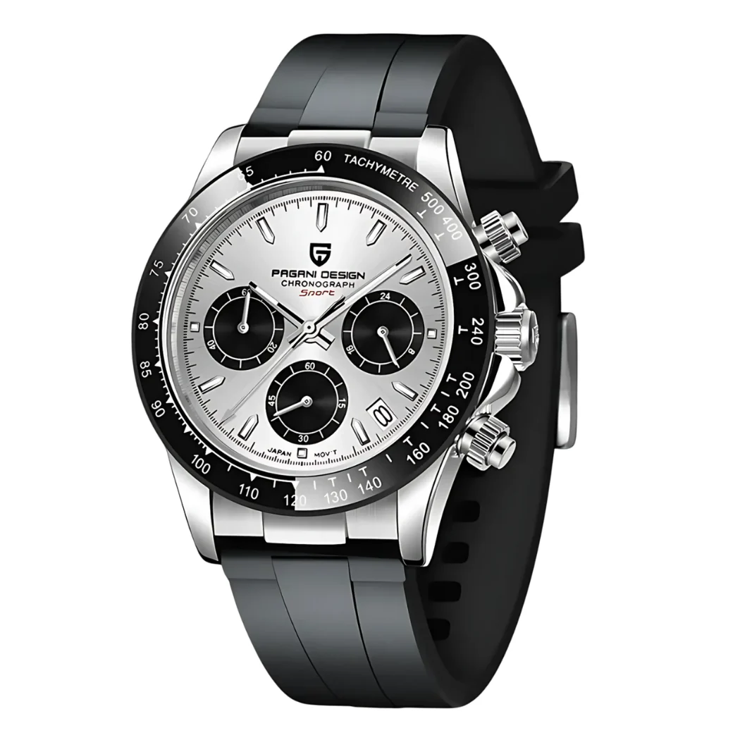 Pagani Black Silicone Strap Silver Dial Quartz Watch for Gents - Pagani PD-1664