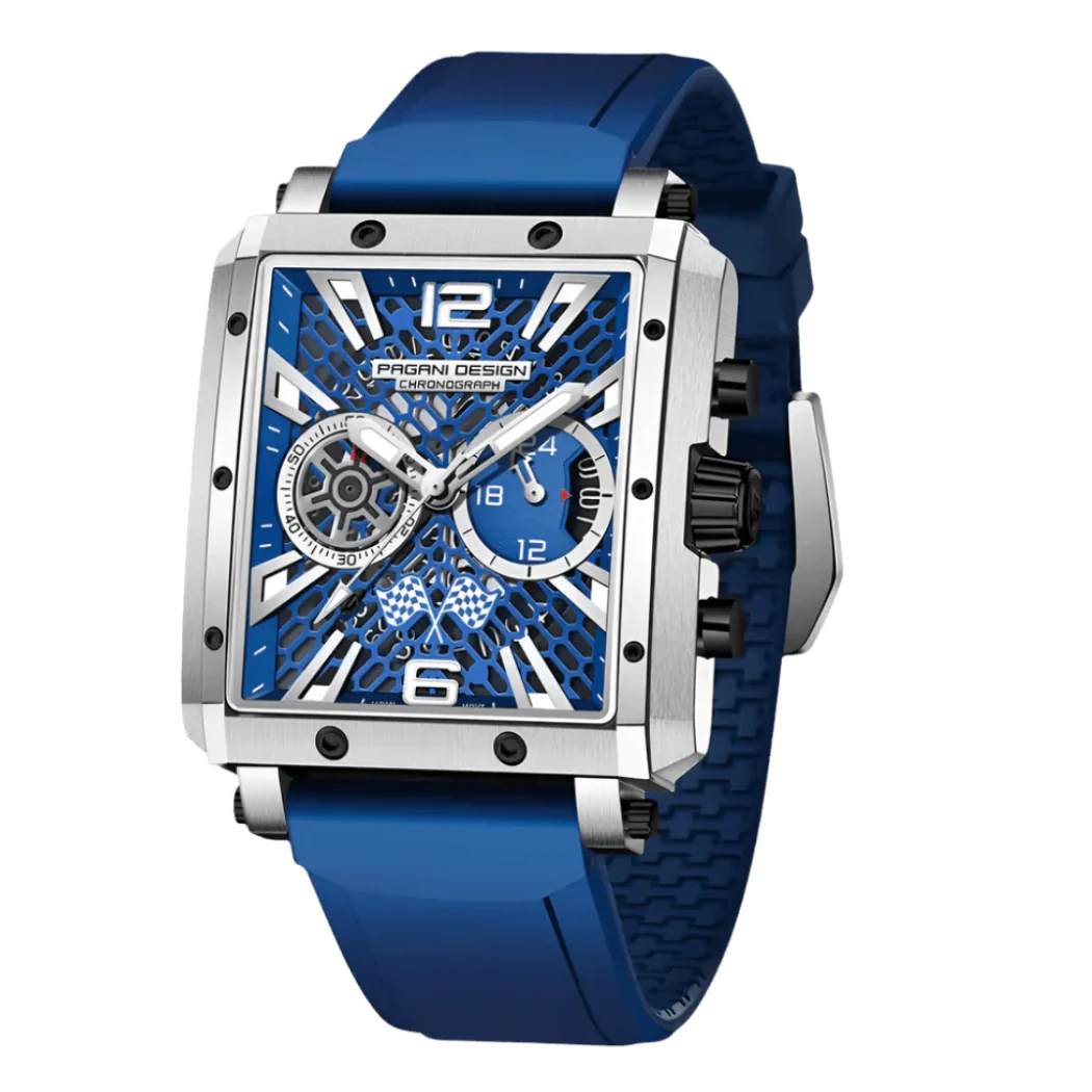 Pagani Blue Silicone Strap Blue Dial Chronograph Quartz Watch for Gents - PD-1725