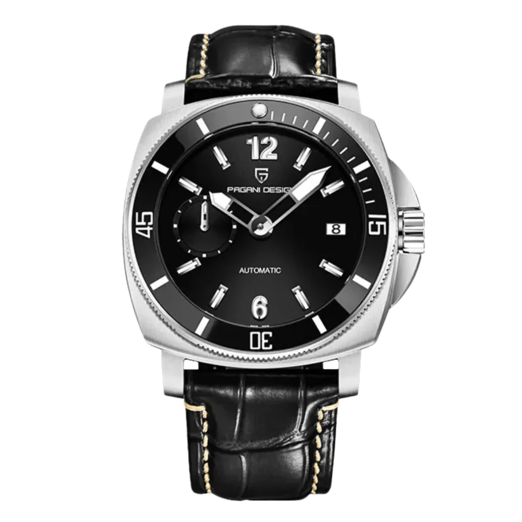 Pagani Design Black Leather Strap Black Dial Automatic Watch for Gents - PD-1820-S-5TP SILVER/BLACK/BLACK