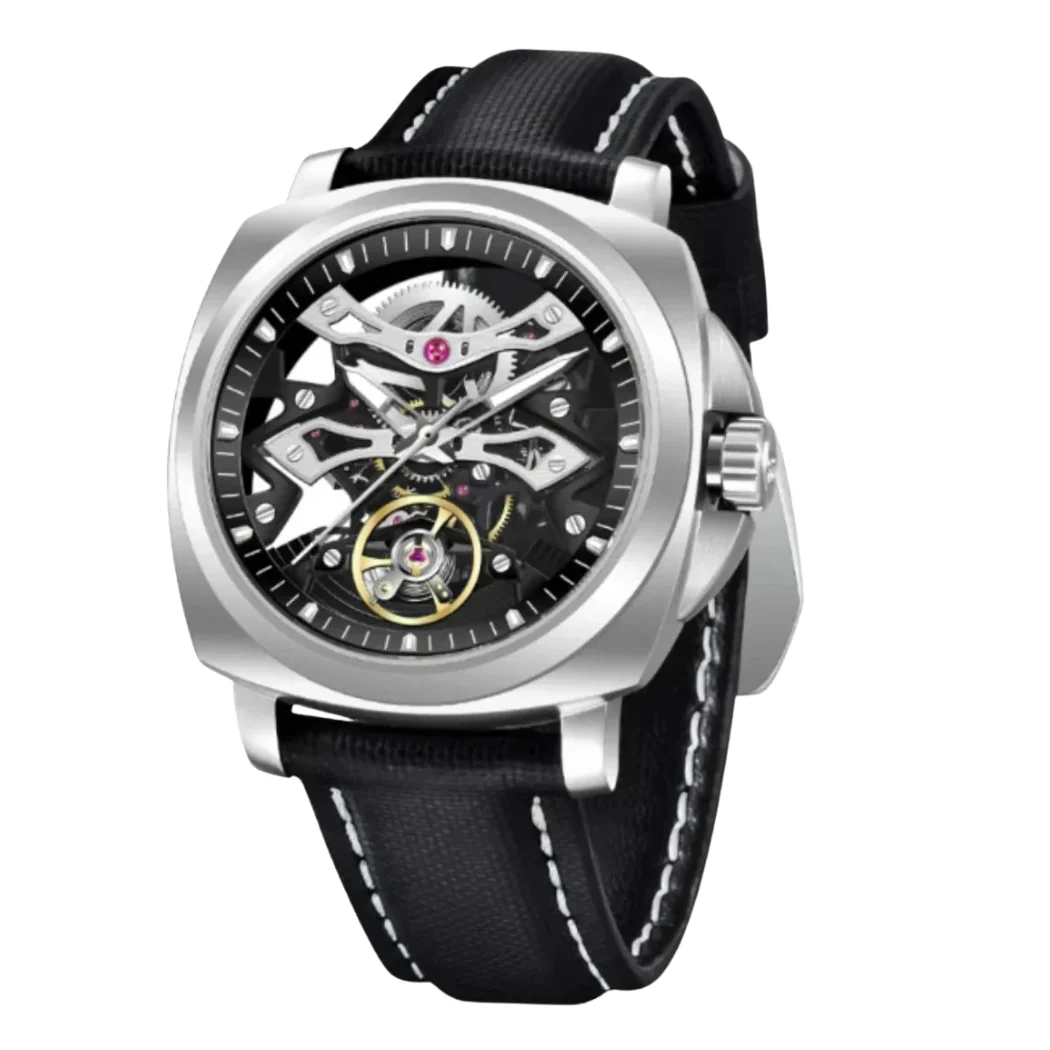 Pagani Design Black Leather Strap Black Dial Automatic Watch For Gents - PD-YS017-STP Silver/Skeleton Black/Black