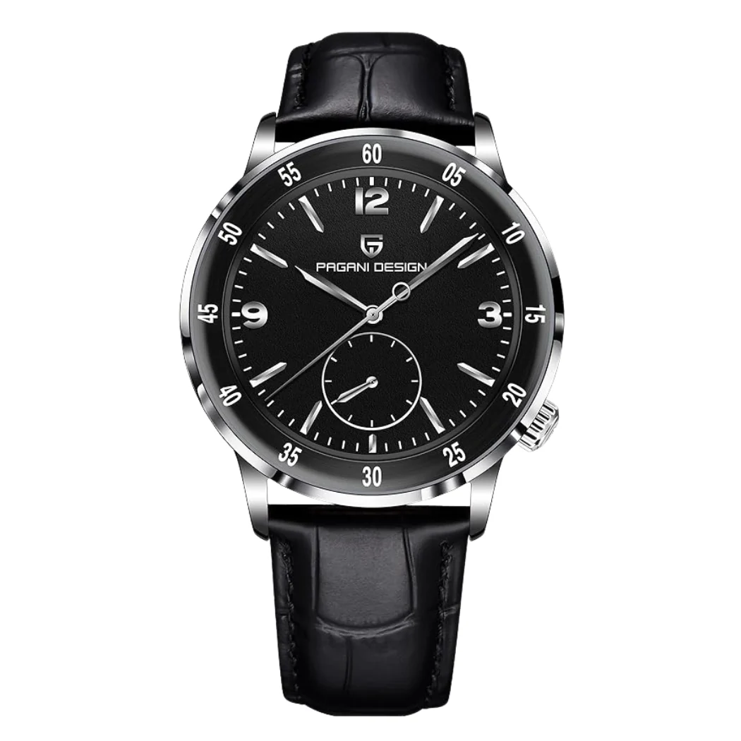 Pagani Design Black Leather Strap Black Dial Automatic Watch for Gents - PD1790