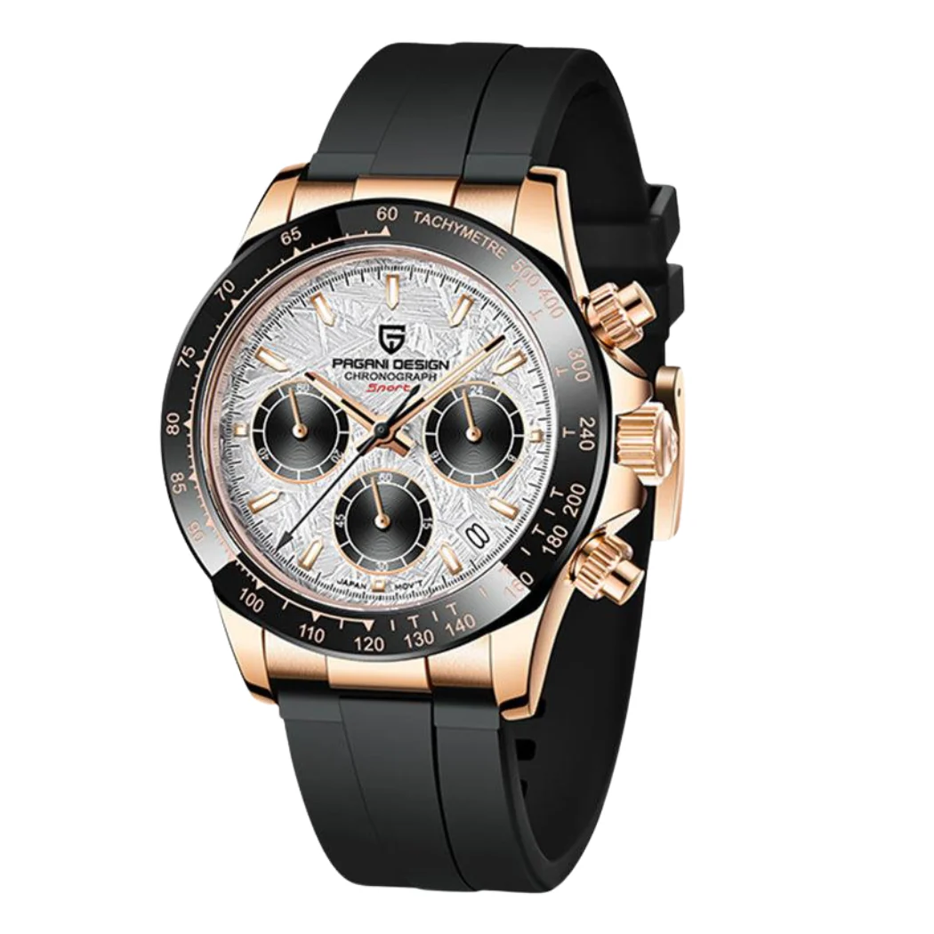 Pagani Design Black Silicone Strap Meteorite White Dial Quartz Watch for Gents - PD1664