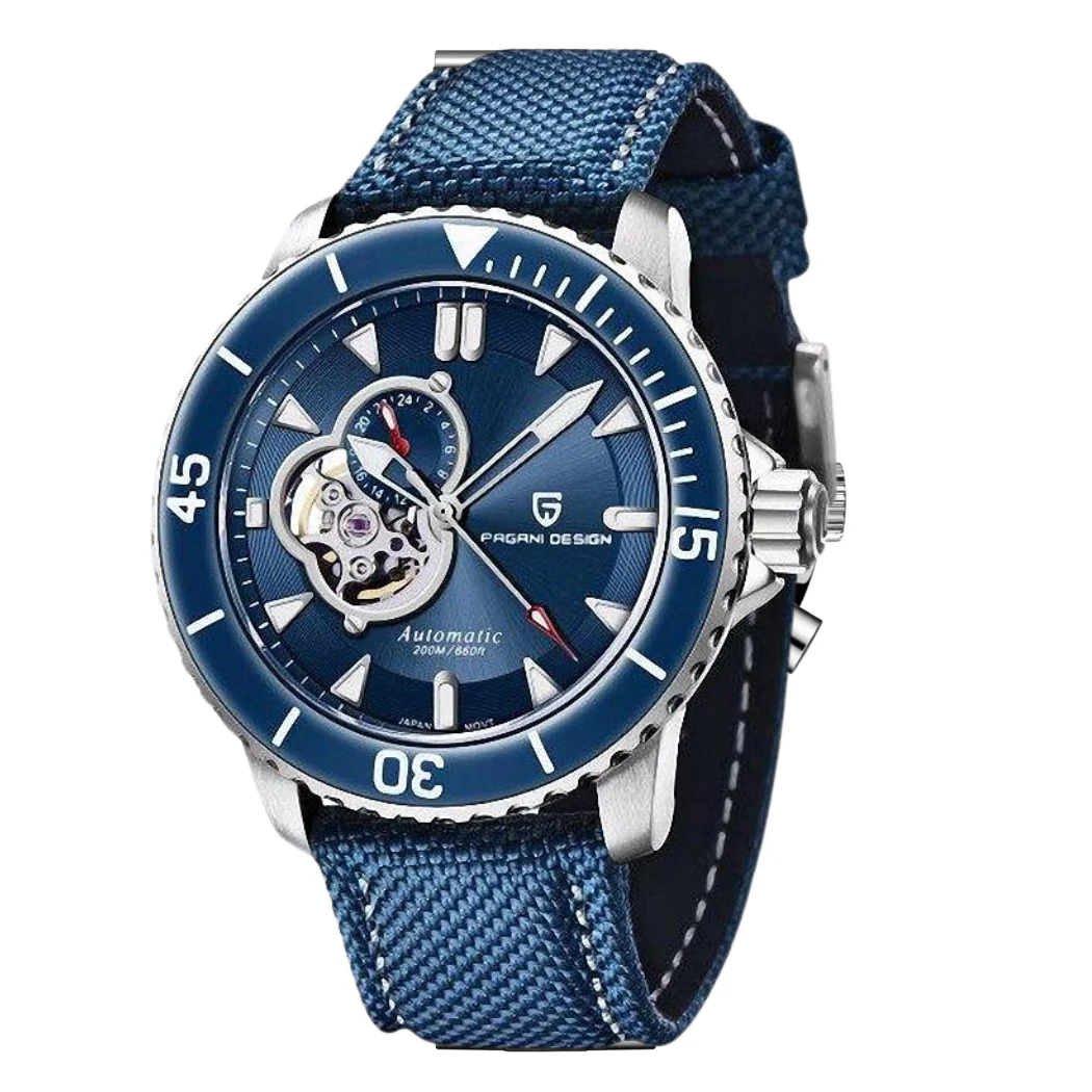 Pagani Design Blue Leather Strap Blue Dial Automatic Watch For Gents - PD-1674-S-5TP SILVER/BLUE/BLUE