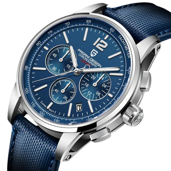 Pagani Design Blue Leather Strap Blue Dial Chronograph Quartz Watch for Gents - PDYS008 - Image 2