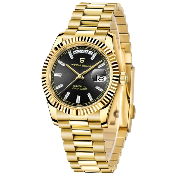 Pagani Design Gold Stainless Steel Black Dial Automatic Watch for Gents - PD1783 - Image 2